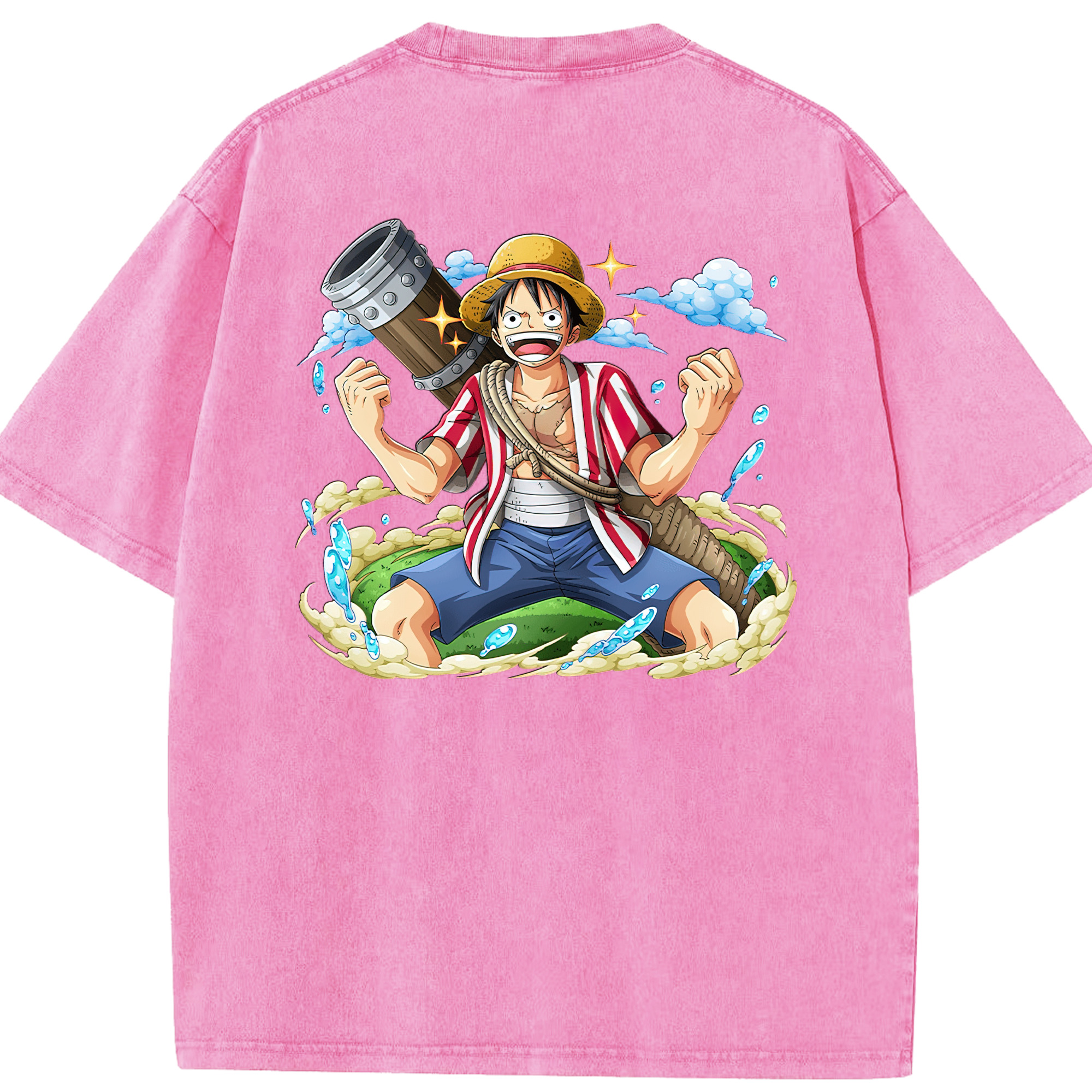 ワンピース モンキー・D・ルフィ ONE PIECE Monkey D. Luffy 綿100% ヴィンテージ風 半袖Tシャツ（背面プリント）